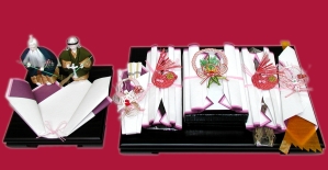 略式結納「松竹梅」+指輪飾(花台)+高砂(永楽)