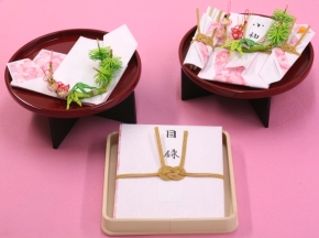 略式結納「恋うさぎ」+指輪飾(赤)+目録