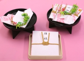 略式結納「恋うさぎ」+指輪飾(黒)+目録